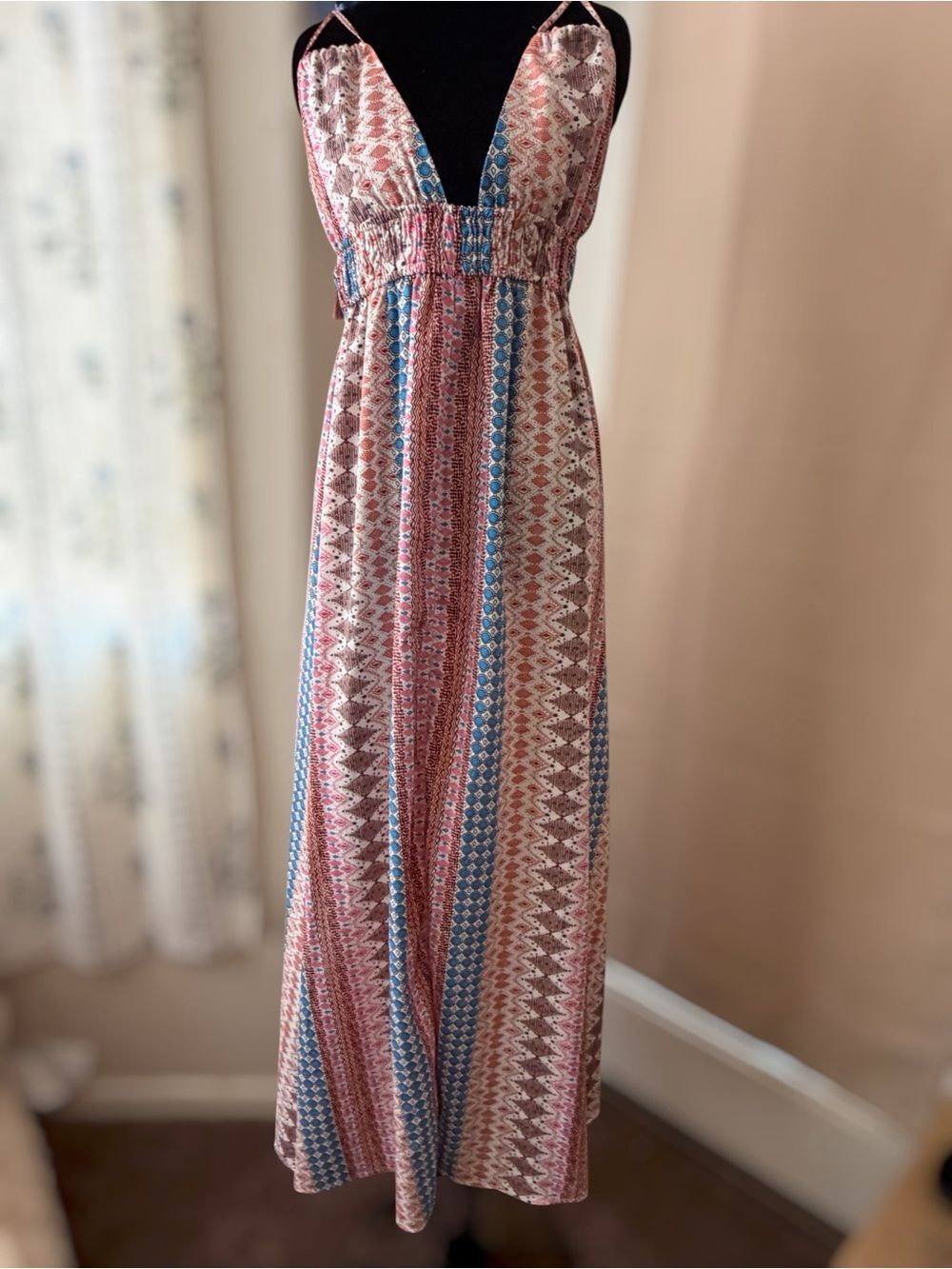 Gorgeous Bohemian Stripe Maxi Dress in Pink and Blue